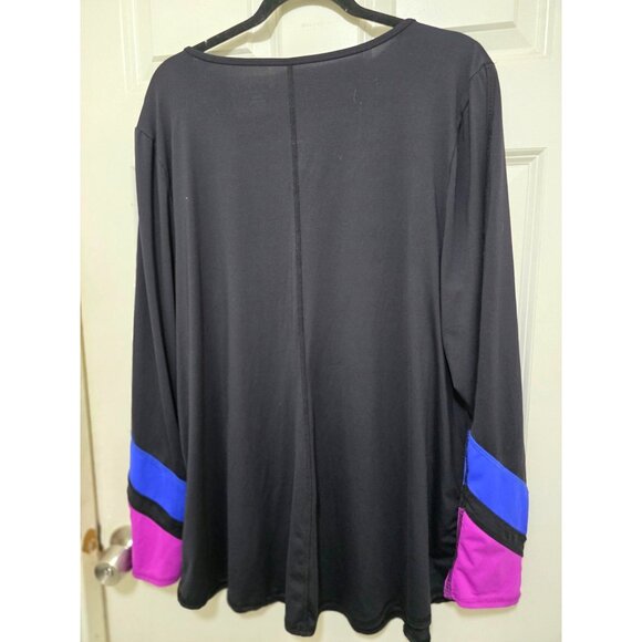 Livi BY Lane Bryan V-Neck Active Long Sleeve Top Colorblock Cuffs Black/Purple/B - Picture 3 of 7